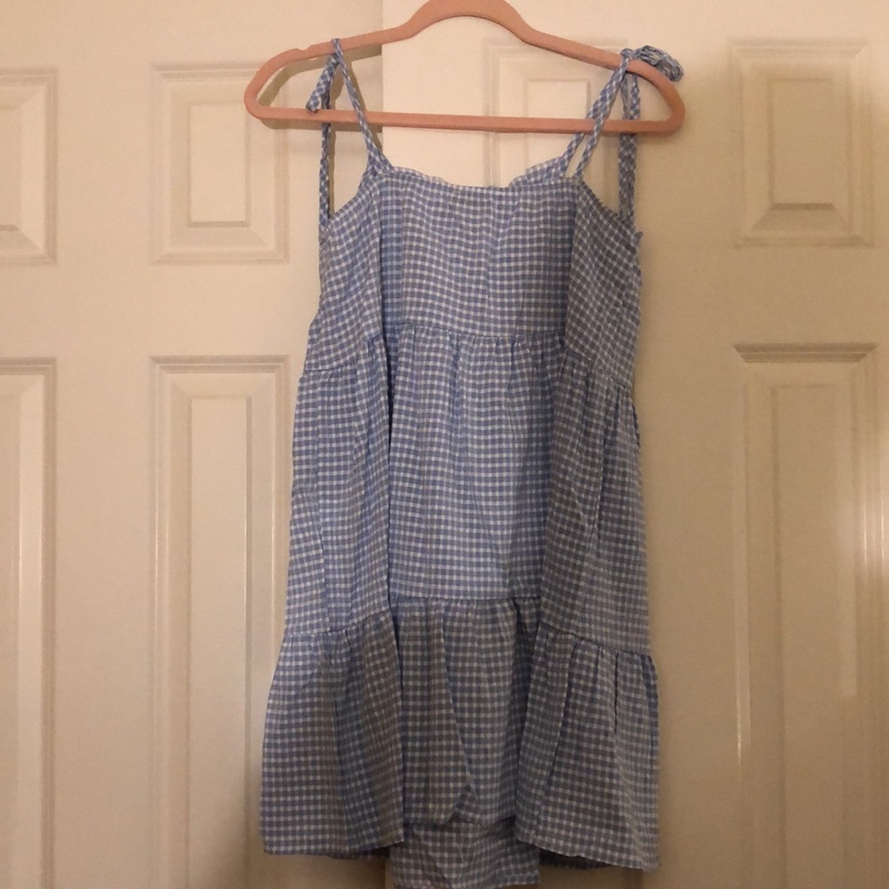 Blue gingham knot shoulder Dress - Picture 3 of 4